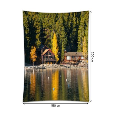 Decorative panel with photo printing "House by the reservoir", vertical, size 150x200 cm-1