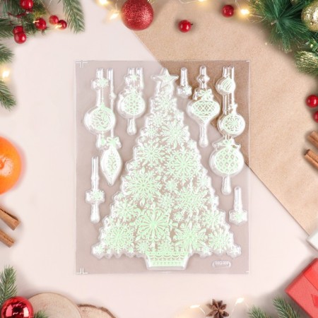 Stickers on the windows "New Year" Christmas tree, jewelry, 27 x 18 cm