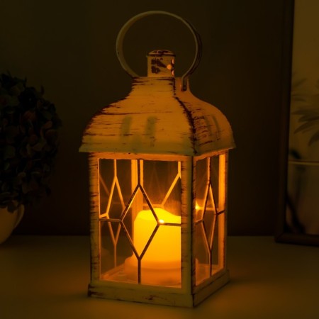 Nightlight "Lanter 2" LED from batteries 3HAAA White with a golden patina 11x11x21.5 cm-2