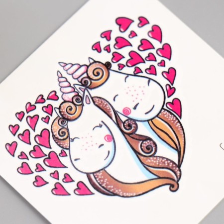 Tattoo on the body color "Unicorns with hearts" 6x6 cm-1
