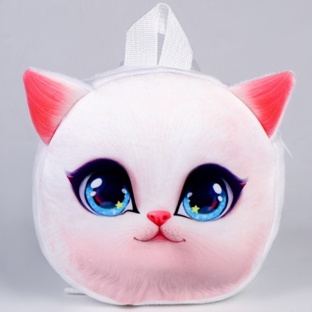 Baby backpack for a girl "cat", plush, white color-1