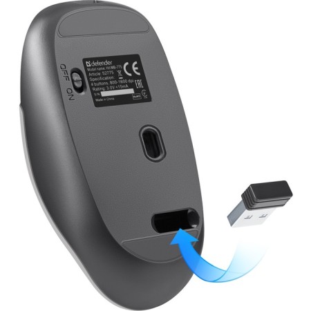 Mouse Defender HIT MB-775, wireless, optical, 1600 dpi, 400 mAh, USB, black-4