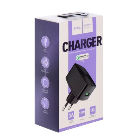 Network charger Hoco C70A, 18 W, USB Qc3.0 - 3 A, black-3
