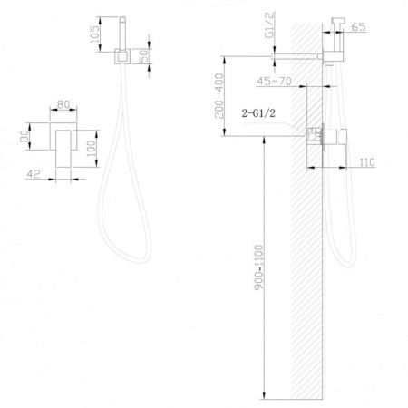 ABBER DAHEIM AF8225B bideter, built -in, with hygienic shower, black-3