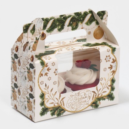 Box for cupcakes "Balls", 16 x 10 x 8 cm, new year-2