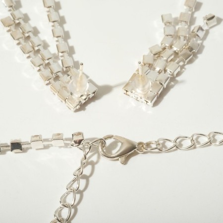 Set 2 objects: earrings, necklace “Sparks” rain, white color in silver, 30 cm-1