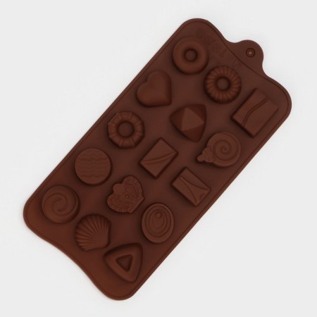 Form for chocolate of the share "Piria", silicone, 21 × 10.4 cm, 15 cells, brown color-1