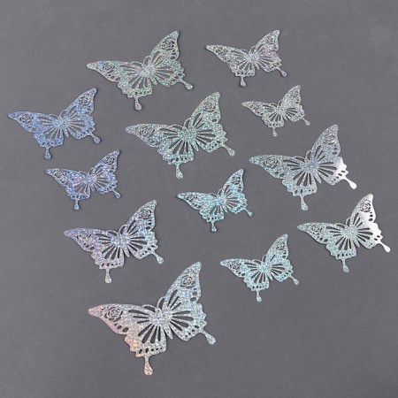 Set for decorating "Butterflies", set 12 pcs, color holography silver-1