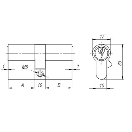 AX100.60 MM cylinder mechanism, 25x10x25, 5 keys, brass color-1