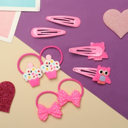 Hair set "Vanilla" (4 elastic bands, 4 invisibility) owls, pink-2