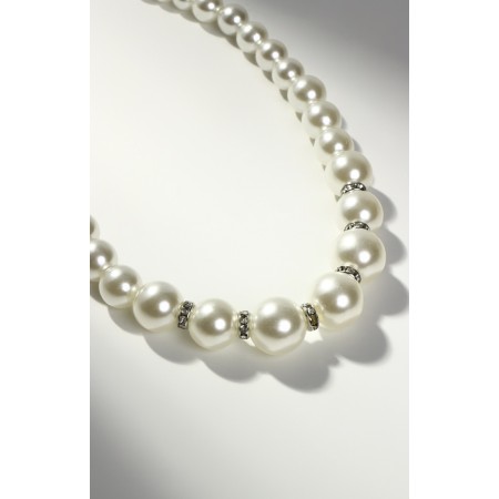 Pearl beads "Bride" with rhinestones, ball No. 10,12, milk color, l = 45 cm-2