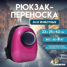 A backpack for carrying animals with a viewing window, 32 x 25 x 42 cm, purple