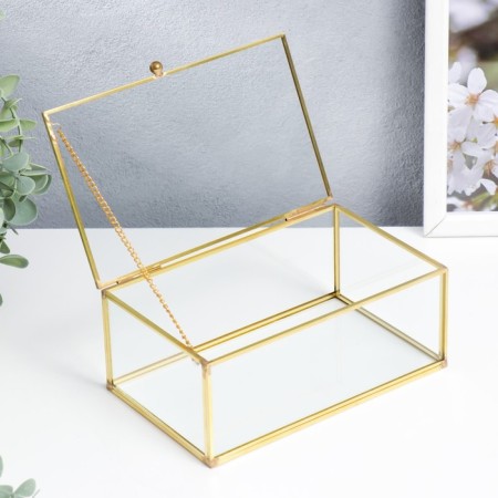 Casket glass with a metal frame "Rectangle with faces" gold 7x10.5x17 cm-1