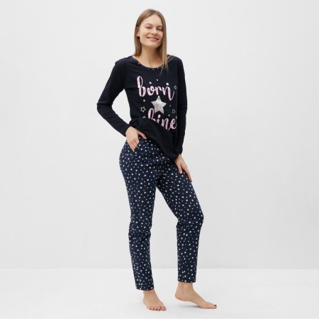 Homemade female set (jumper and trousers), dark blue color, size 48-2