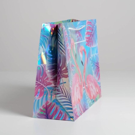 Gift holographic package, packaging, Flamingo, 32 x 26 x 12 cm-1