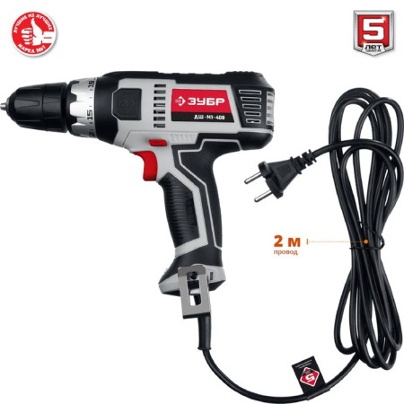 Drill-shuruvret "Zubr" DSh-M1-400, 400 W, 0-750 rpm, 28 HM, 0.8-10 mm, reverse, backlight 49389-3