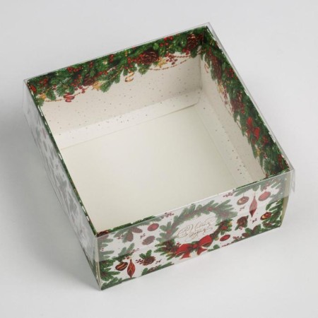 Box for confectionery products with PVC cover New Year, 12 x 6 x 11.5 cm, New Year-2