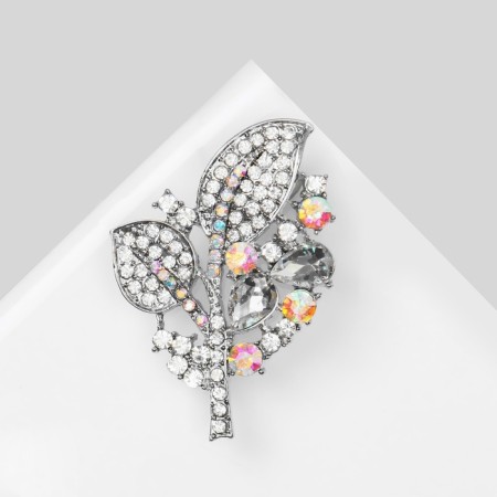 Brooch "Foliage" spring, white color in silver-2