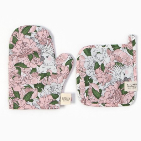Set of kitchen. Ethel "Parrot": mittens 20x28 cm, severity 19x19 cm, 80% HL, 20% PE-1