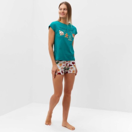 Female home set (T -shirt/shorts), green color, size 52-1