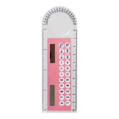 Calculator - ruler, 10 cm, 8 - discharge, case of transparent color, with a transporter, works from light, mix-5