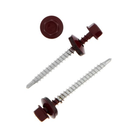 Roofing screws, Haupt 4.8x50 RAL3005, red wine 150 pcs
