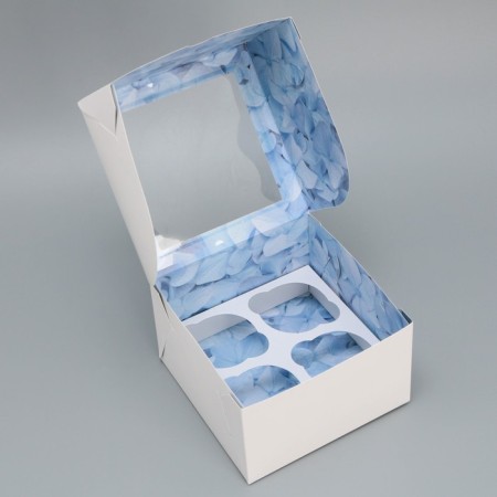 Capcake box, confectionery packaging double -sided, 4 cells "Flowers", 16 x 16 x 10 cm-4
