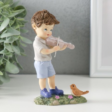 Souvenir Polystone "The boy plays the violin bird" 7.5x4x12.5 cm-1