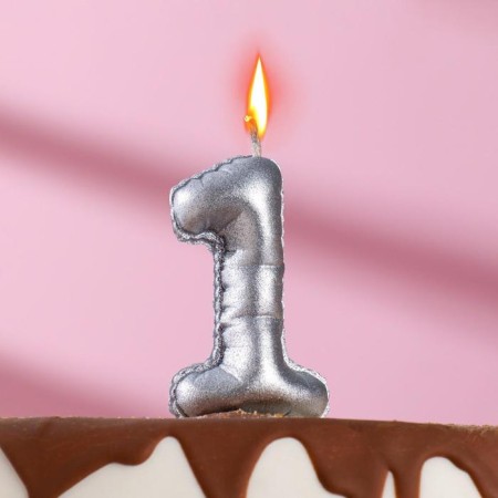 Candle in the Cake "Balls", number 1, silver, 5.5 cm