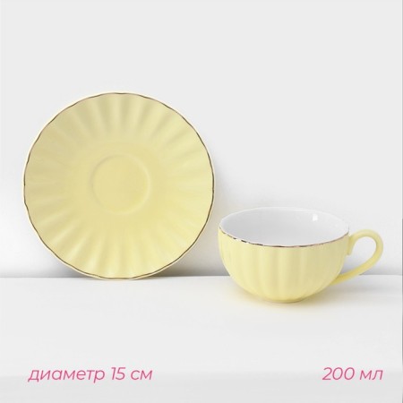 Service Porcelain Tea Daulay "Vivien", 12 objects: 6 cups 200 ml, 6 saucer d = 15 cm, yellow color-3