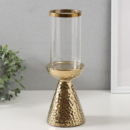 Ceramics candlestick, glass for 1 candle "ibis" d = 7.5 cm gold 10.5x10.5x29.5 cm-1