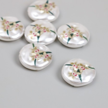 Busina for creativity plastic "Pearl Flat Circle with Orchids" 0.5x1.6x1.6 cm