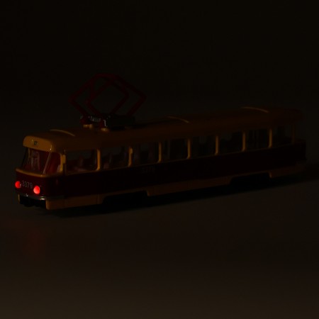 Metal machine "tram", light and sound effects, doors open, inertial, 18 cm-5