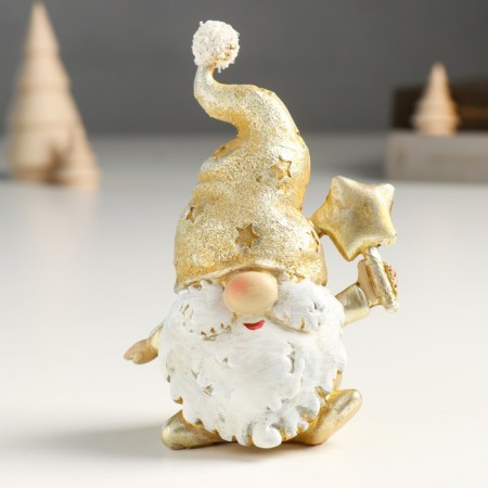 Souvenir Polystone "Grandfather Frost in a gold cap with a flashlight/asterisk" mix 8x5x12 cm-1