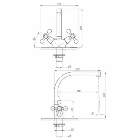 FAUZT FZS-274-32 kitchen mixer, two-wound, excess length 180 mm, chrome-2
