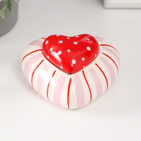 Coramics box "Red heart in peas, striped" 10.2x10x5 cm