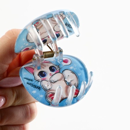 Hair crab, hairpin "cat", blue color, 5 x 5 x 3.5 cm-4
