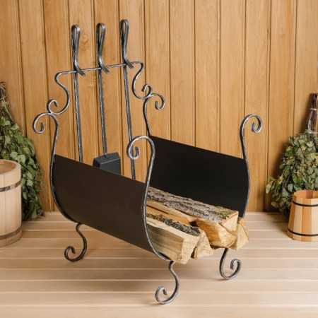 Kaminnaya set KN-6-21 Forged with wood, silver color, 3 objects: poker, scoop, panicle 3000