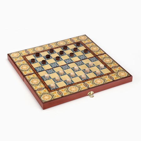 Board game 3 in 1 "Mosaic": chess, backgammon, checkers, board wood 40 x 40 cm-3