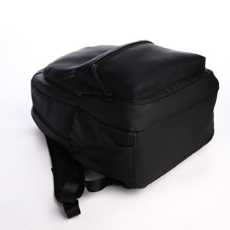 Youth backpack from textiles with a zipper, waterproof, 3 pockets, black color-4