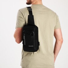 Male sling bag from textiles, black color