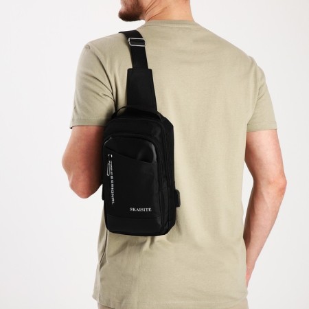 Male sling bag from textiles, black color