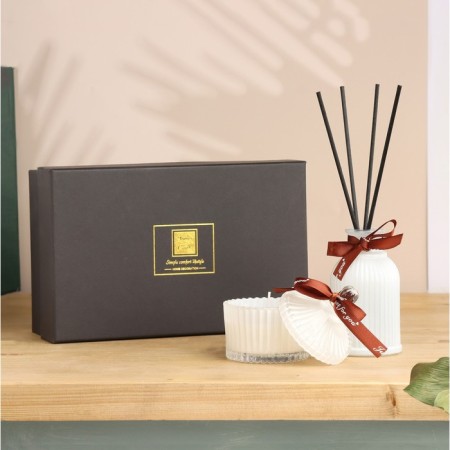Set of diffuser 100 ml+candle 6x9 cm, jasmine, white-1