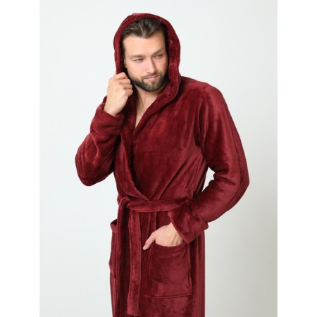 Male robe with a hood, size 54, burgundy color