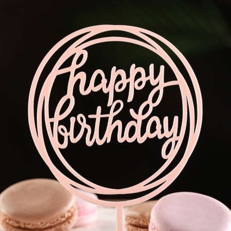 Topper "Happy Birthday", a circle, light pink, give beautifully-1