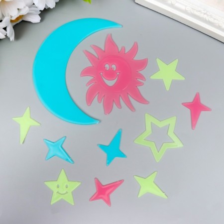 Stick phosphorus plastic "Sun, month and stars" set 9x13 cm