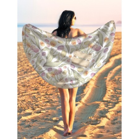 Pareo and beach rug "Tulips as a gift", d = 150 cm