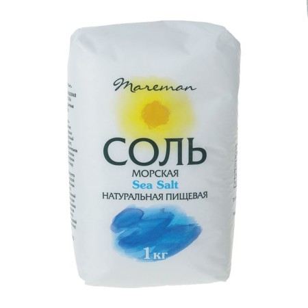 Salt Sea natural food, medium (grinding No. 1) "Mareman", 1 kg