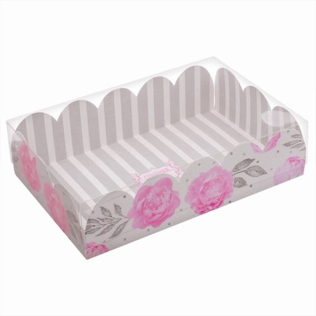 Cookie box, confectionery packaging with PVC lid, "tenderness", 20 x 30 x 8 cm