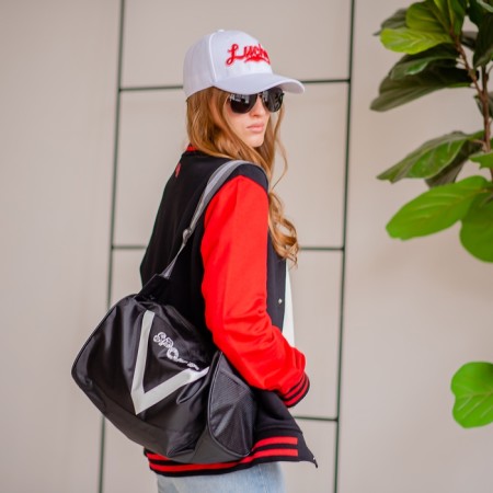 Sports bag, lightning department, side grid, long belt, black color-6